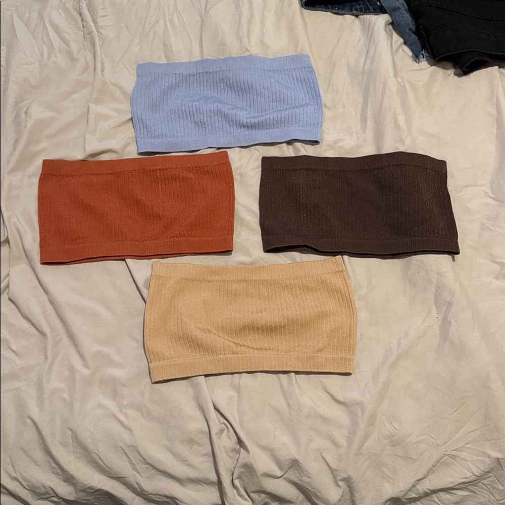 Set of Four Ribbed Tube Tops in Assorted Colors